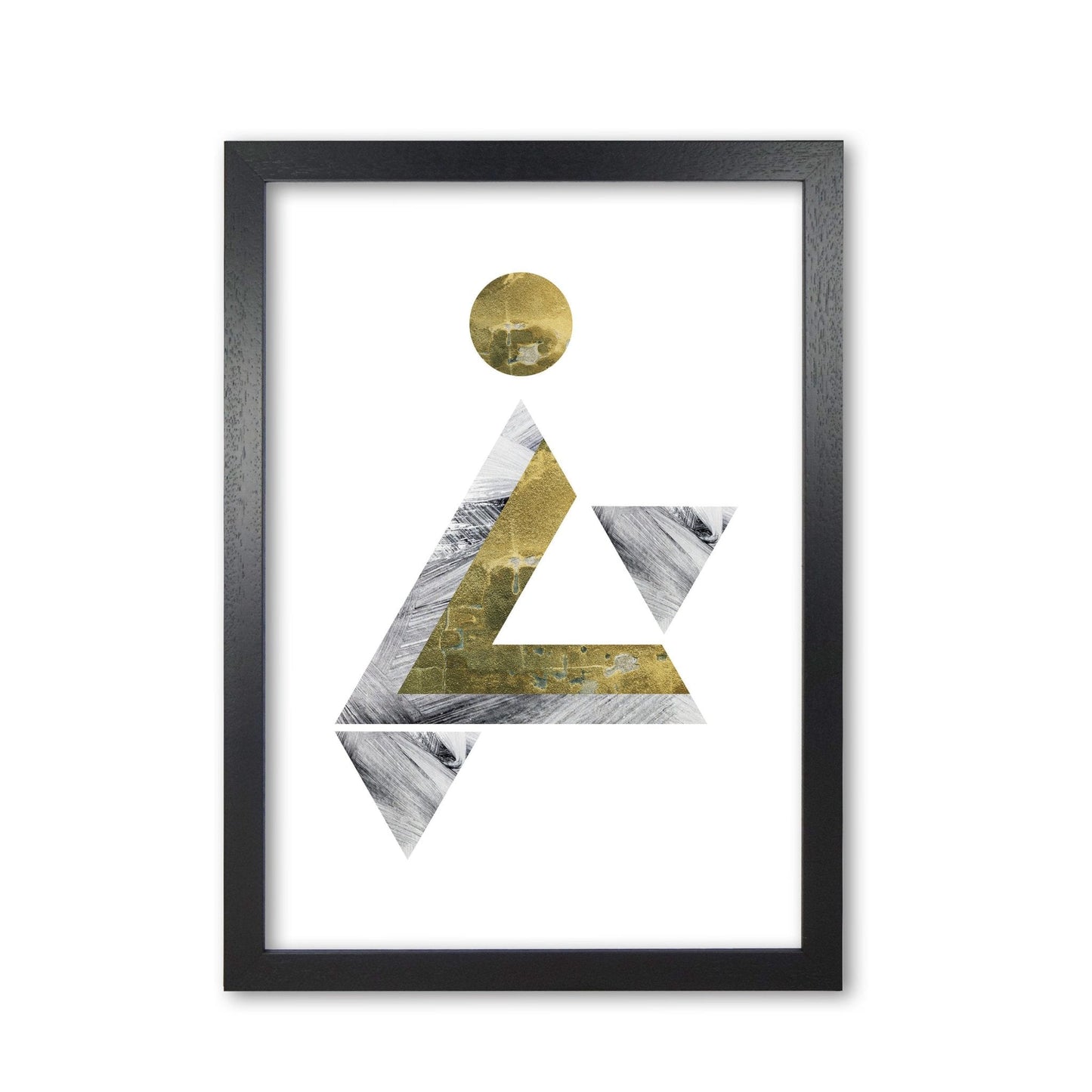 Gold and grey triangle with moon abstract modern fine art print