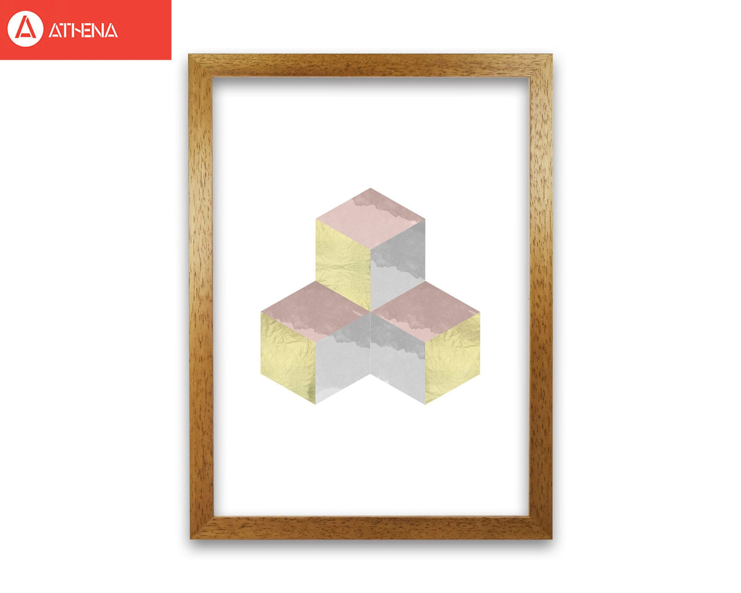 Gold, pink and grey abstract cubes modern fine art print