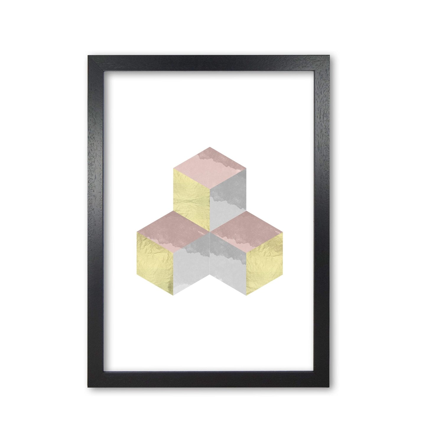 Gold, pink and grey abstract cubes modern fine art print