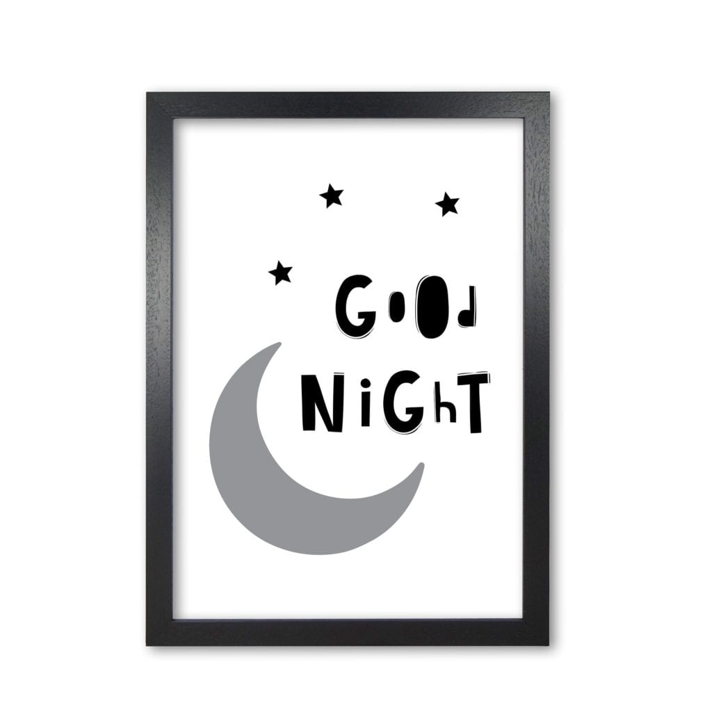 Good night moon modern fine art print, framed childrens nursey wall art poster