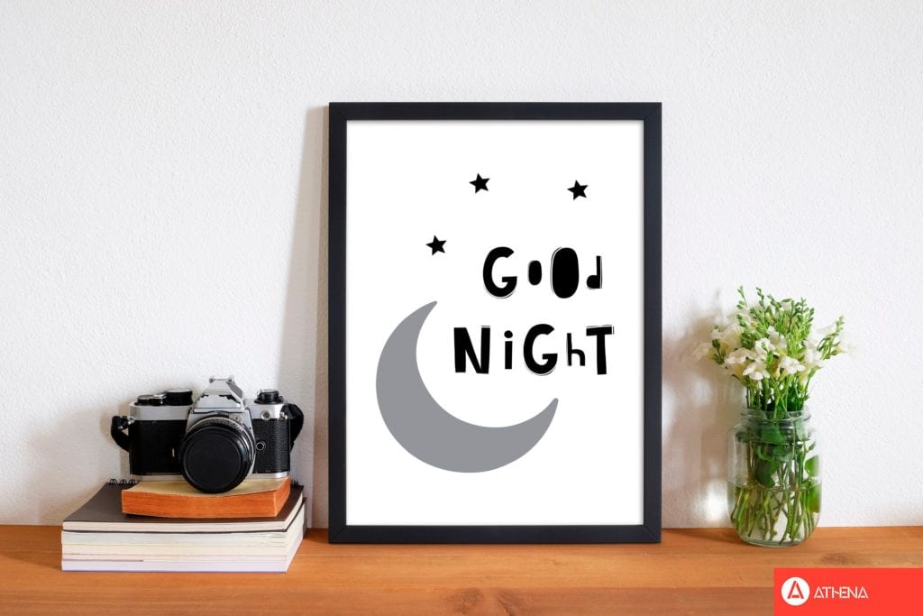 Good night moon modern fine art print, framed childrens nursey wall art poster
