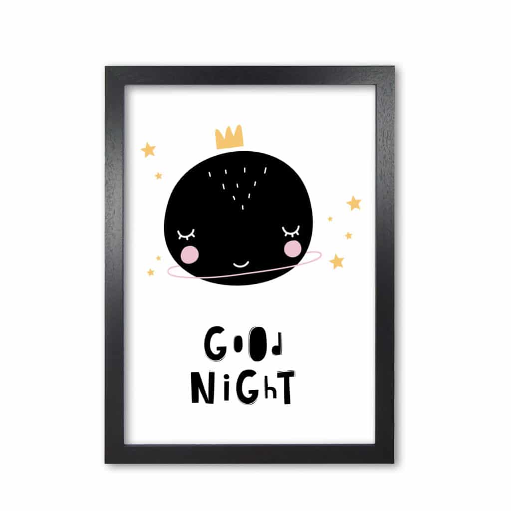Good night planet modern fine art print, framed childrens nursey wall art poster