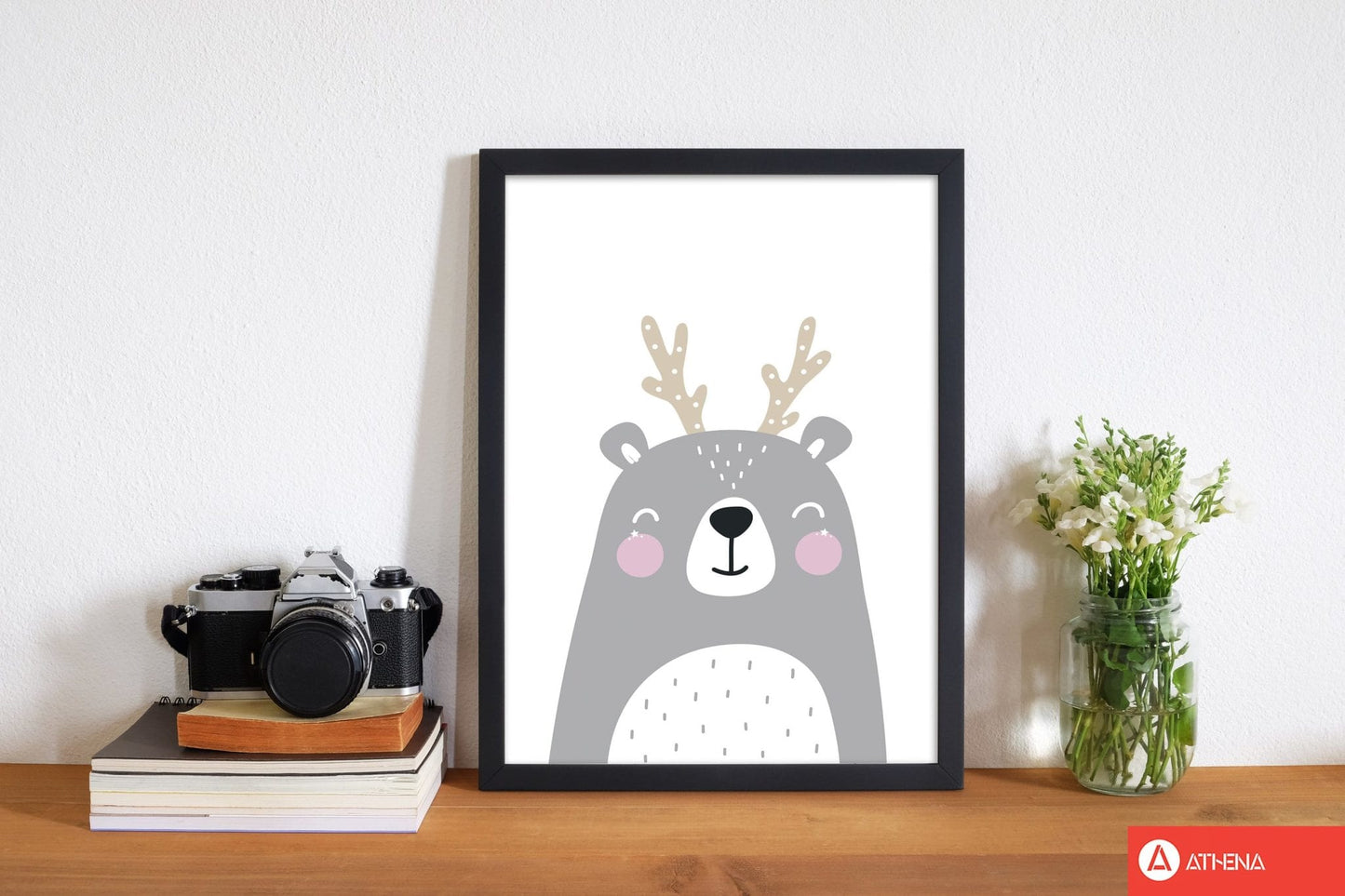 Grey bear with antlers modern fine art print