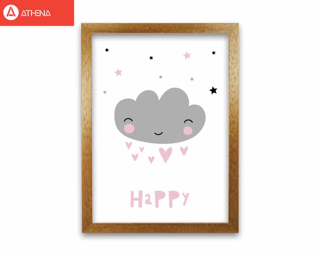 Happy cloud modern fine art print, framed childrens nursey wall art poster