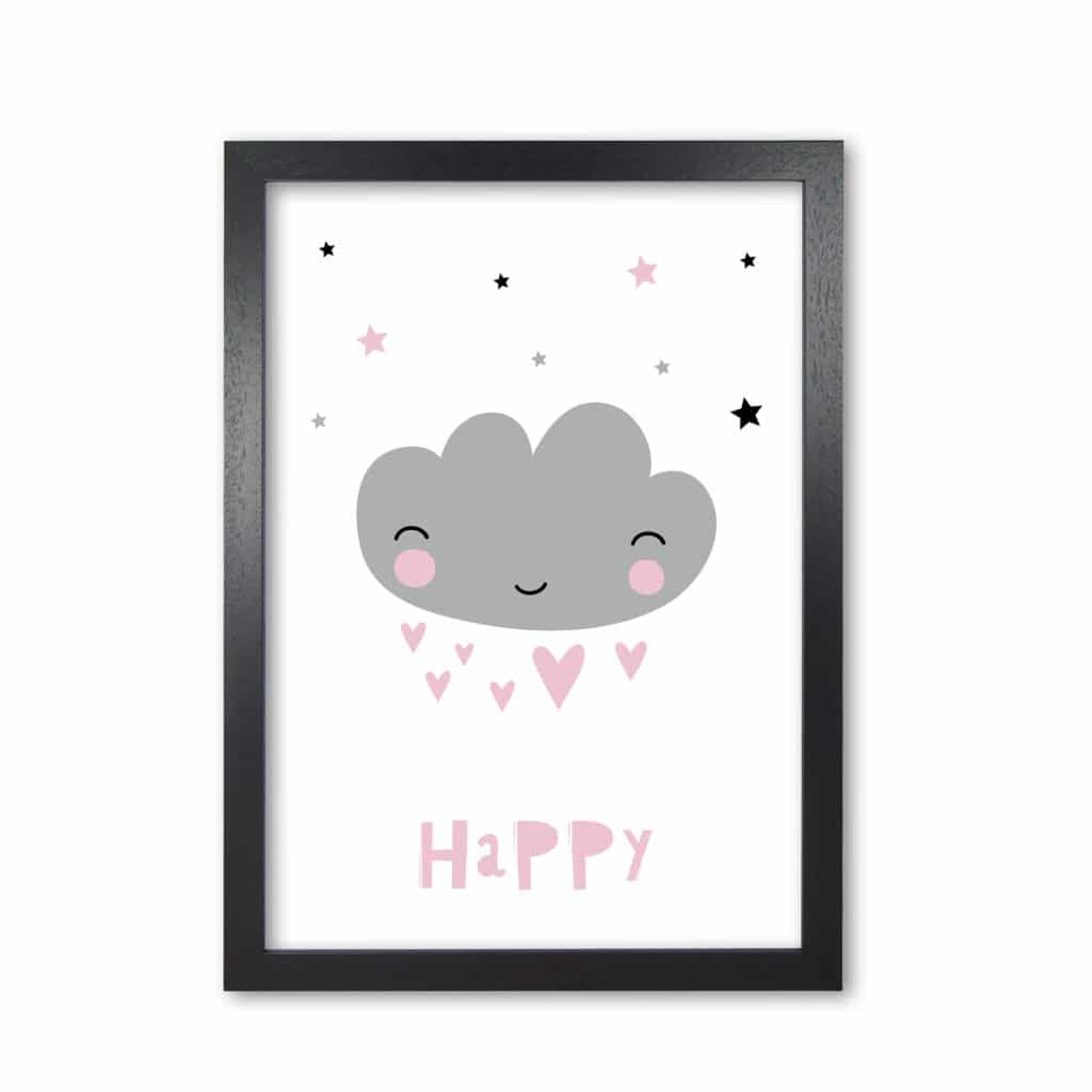 Happy cloud modern fine art print, framed childrens nursey wall art poster