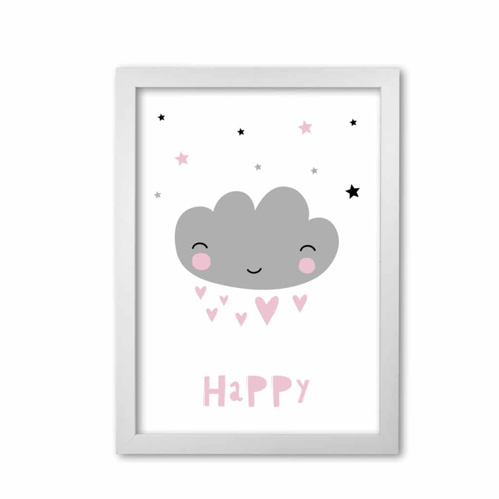 Happy cloud modern fine art print, framed childrens nursey wall art poster