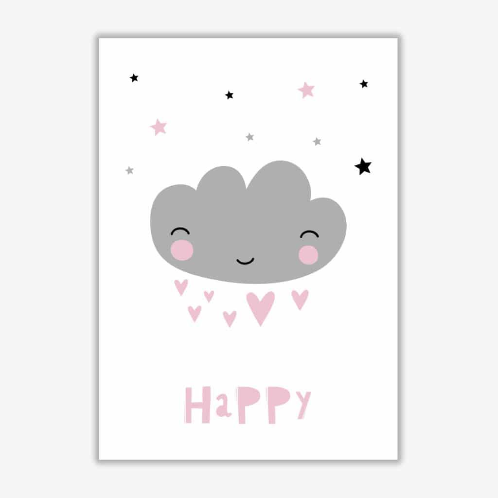 Happy cloud modern fine art print, framed childrens nursey wall art poster