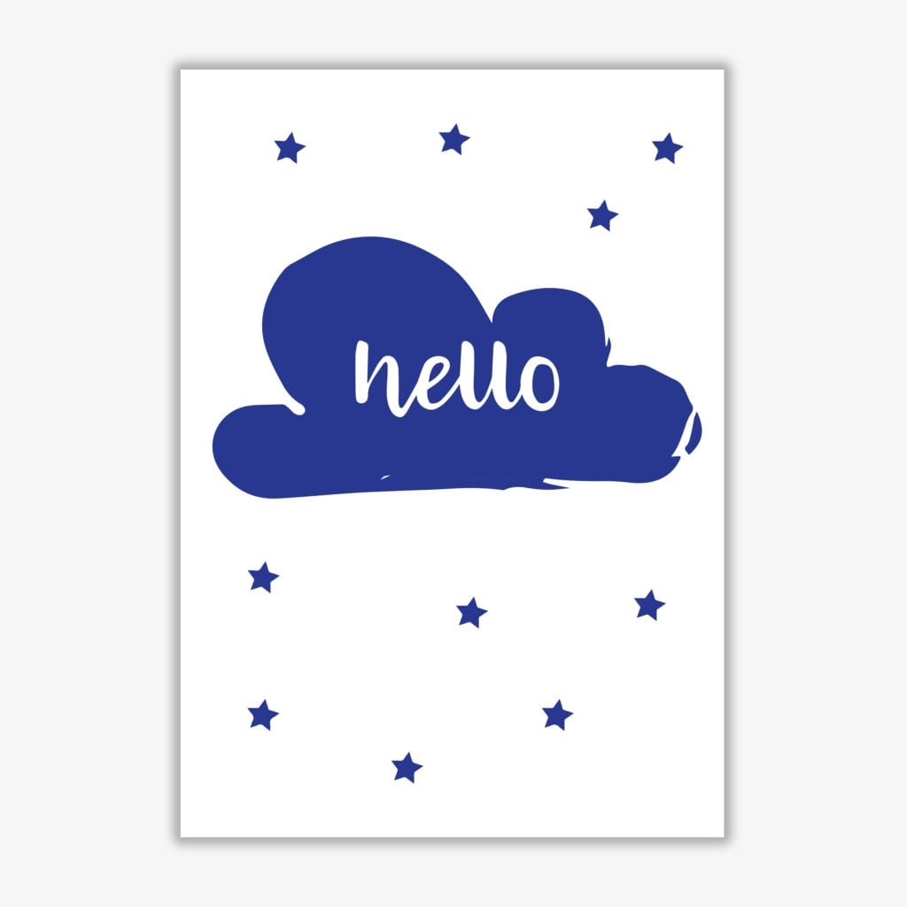 Hello cloud navy modern fine art print, framed childrens nursey wall art poster