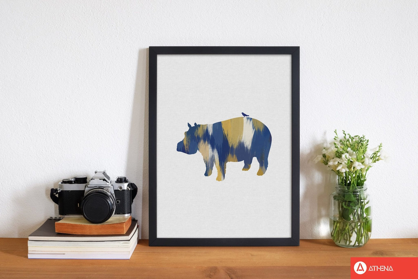 Hippo blue & yellow fine art print by orara studio