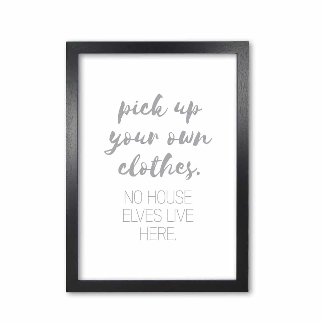 House elves grey, bathroom modern fine art print, framed typography wall art