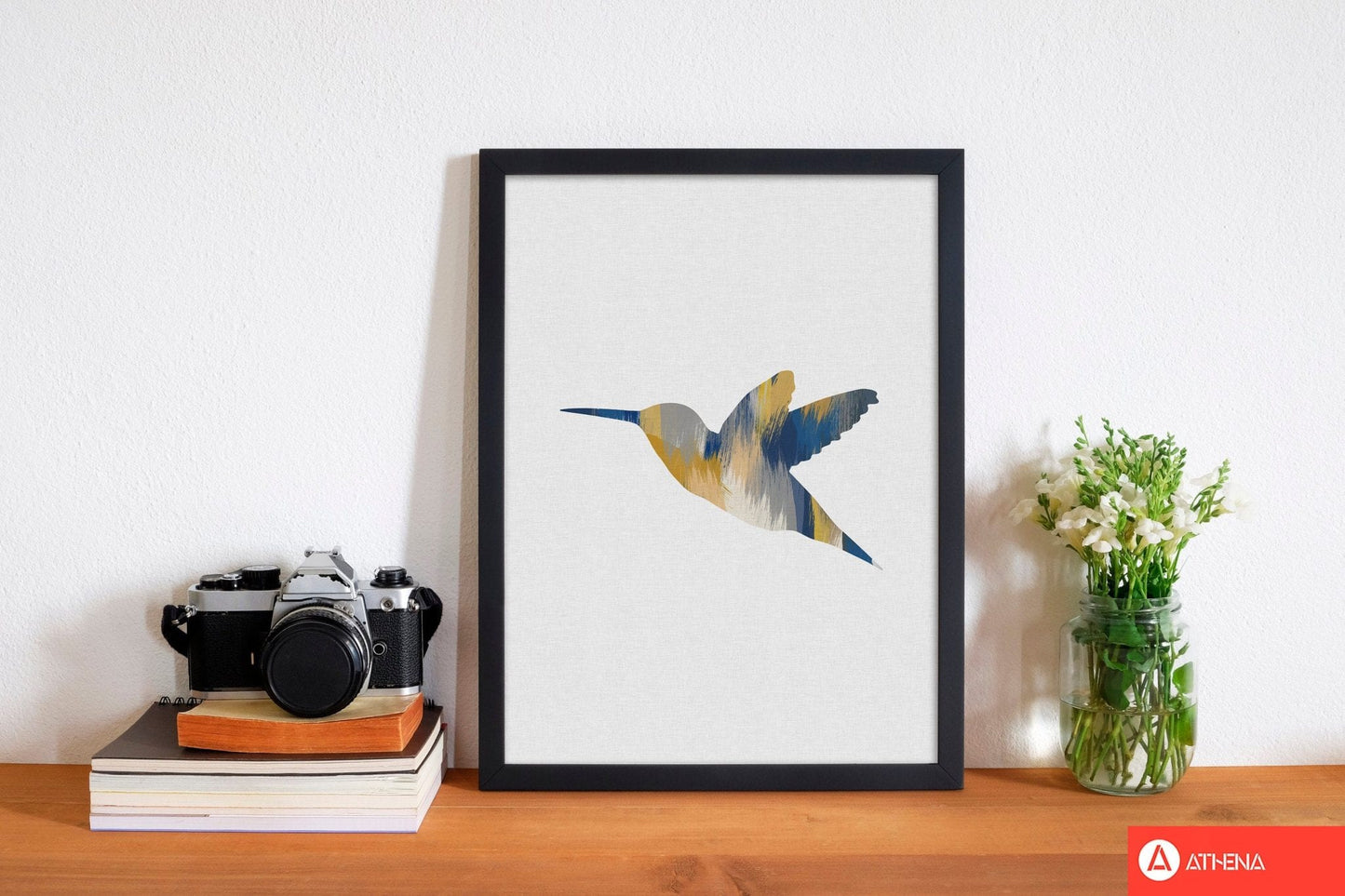 Hummingbird blue & yellow i fine art print by orara studio
