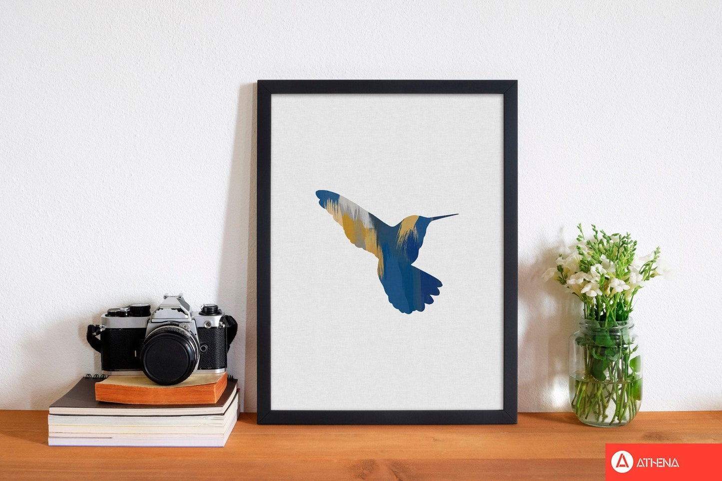 Hummingbird blue & yellow ii fine art print by orara studio