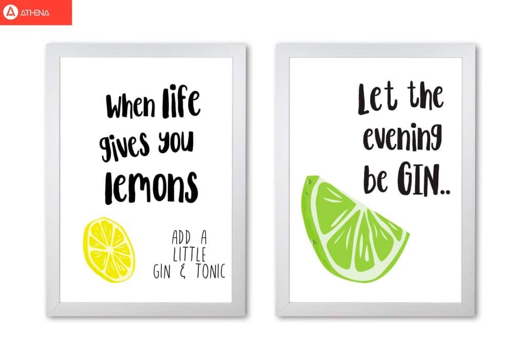 Humorous gin sayings multi set fine art kitchen typography wall art poster print | framed or print only | free shipping