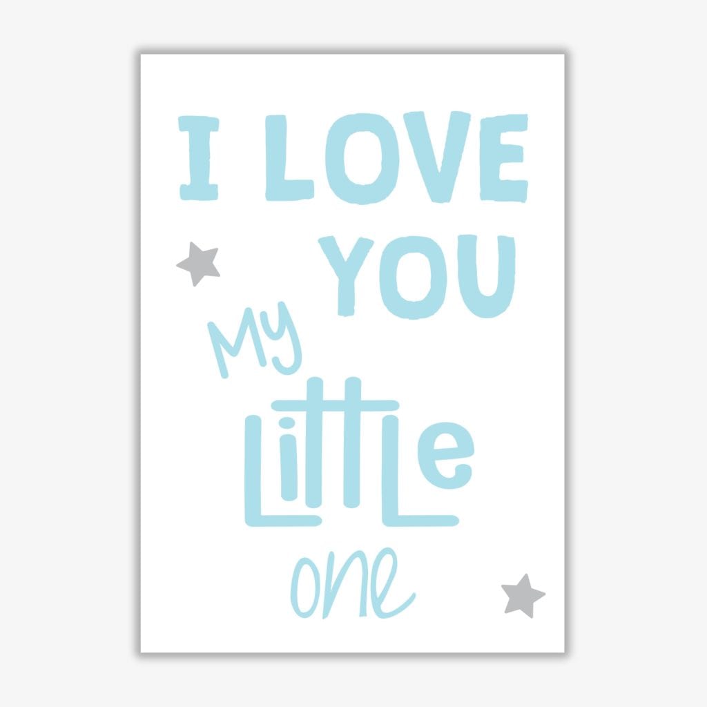 I love you little one blue modern fine art print, framed childrens nursey wall art poster