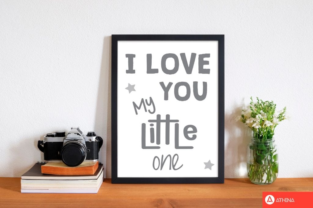 I love you little one grey modern fine art print, framed childrens nursey wall art poster