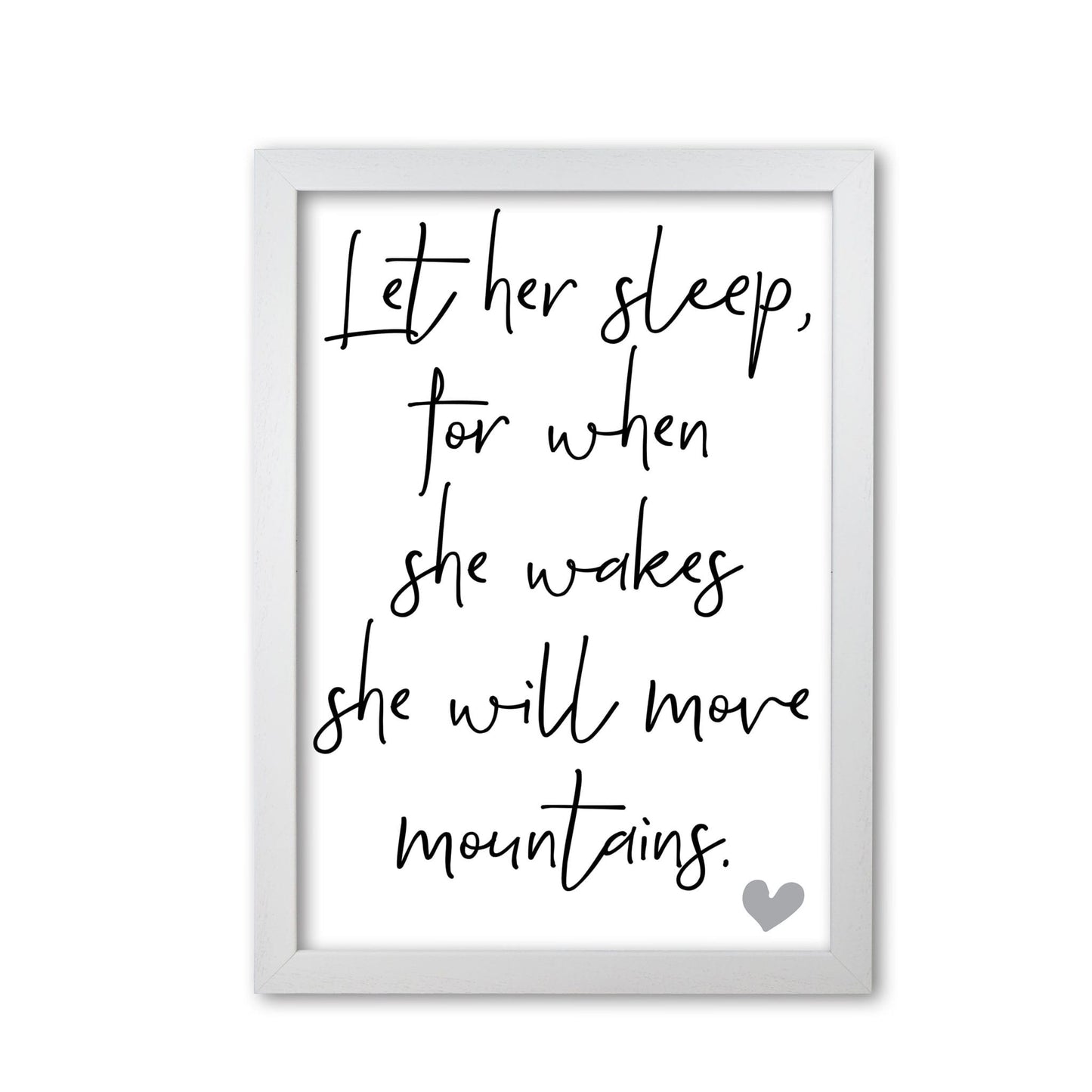 Let her sleep modern fine art print, framed typography wall art