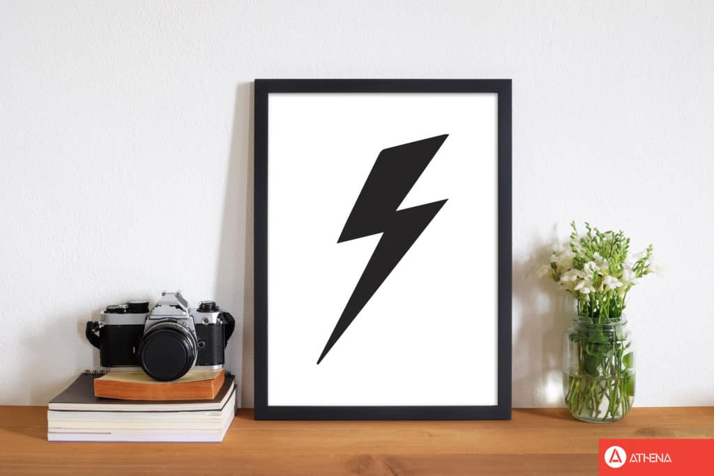 Lightning bolt modern fine art print, framed childrens nursey wall art poster