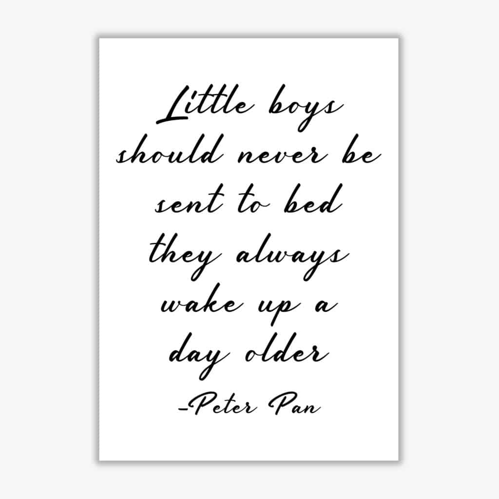 Little boys peter pan quote modern fine art print, framed childrens nursey wall art poster