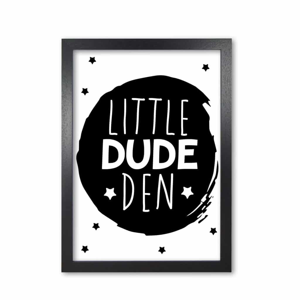 Little dude den black circle modern fine art print, framed childrens nursey wall art poster