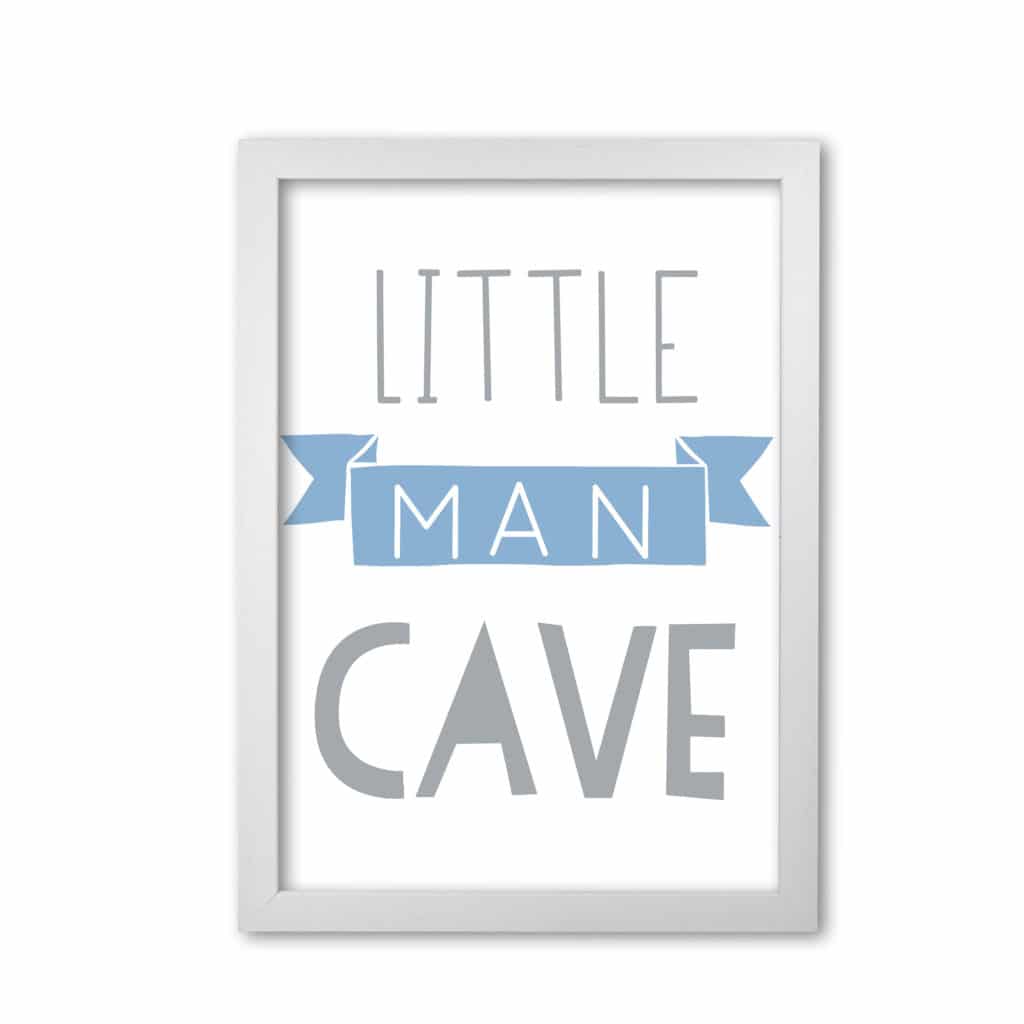 Little man cave blue banner modern fine art print, framed childrens nursey wall art poster