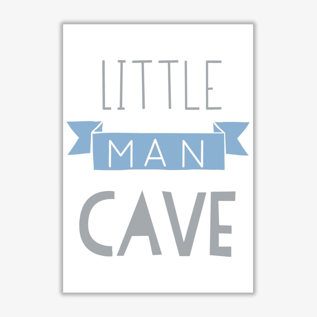 Little man cave blue banner modern fine art print, framed childrens nursey wall art poster