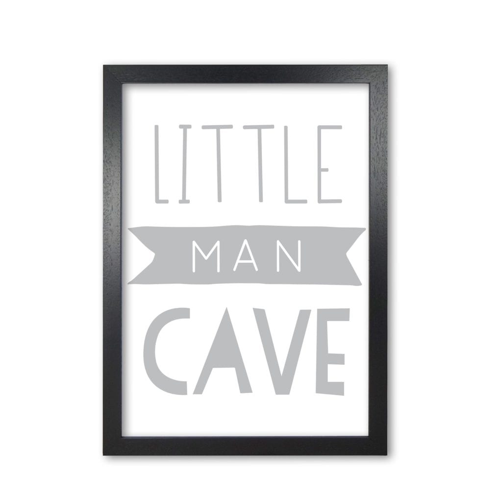 Little man cave grey banner modern fine art print, framed childrens nursey wall art poster