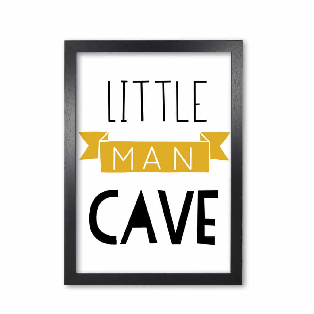 Little man cave mustard banner modern fine art print, framed childrens nursey wall art poster