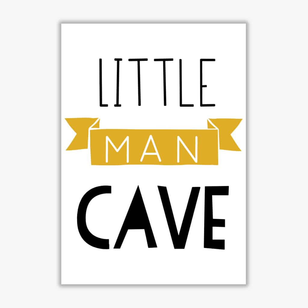 Little man cave mustard banner modern fine art print, framed childrens nursey wall art poster