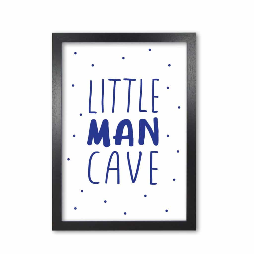 Little man cave navy dots modern fine art print, framed childrens nursey wall art poster