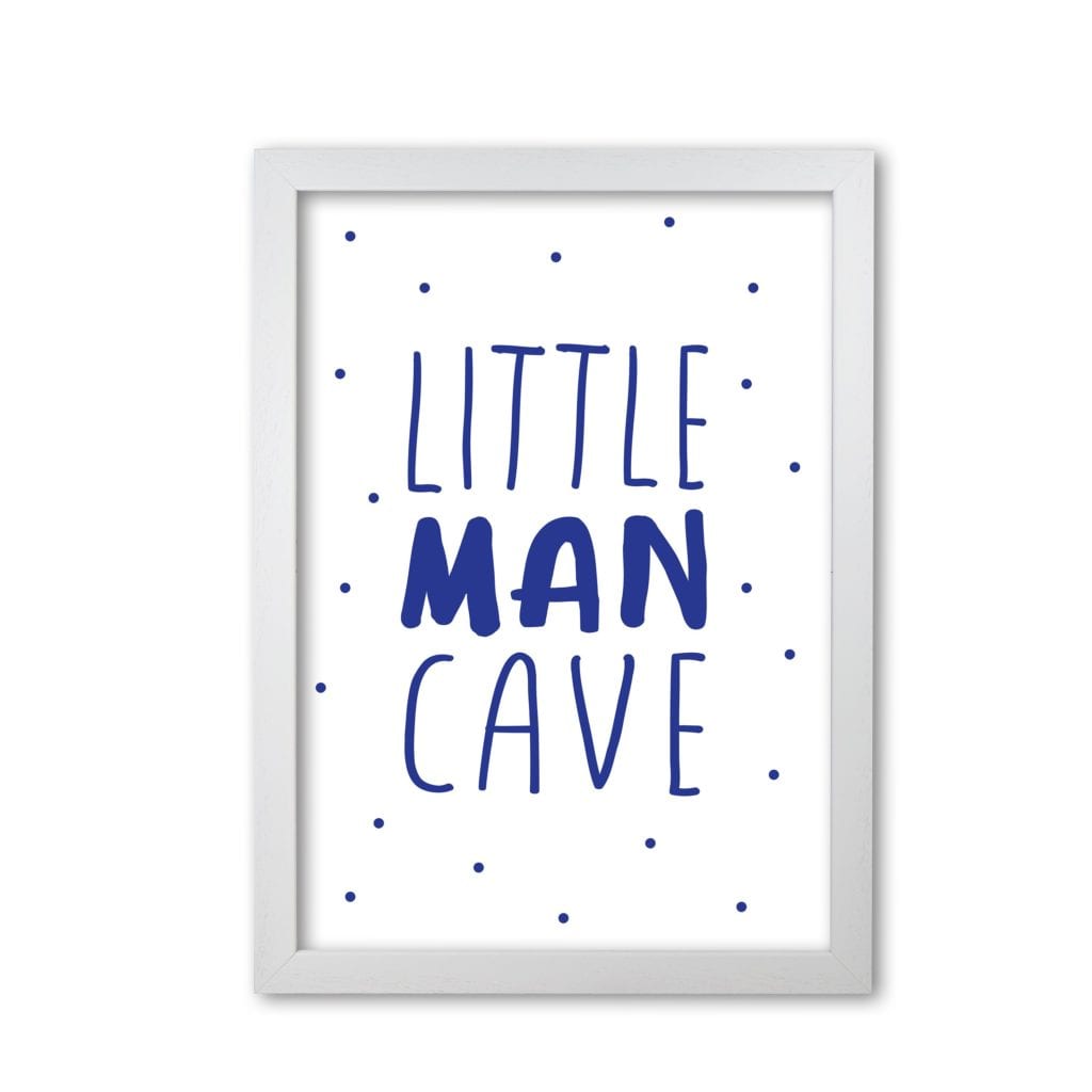 Little man cave navy dots modern fine art print, framed childrens nursey wall art poster