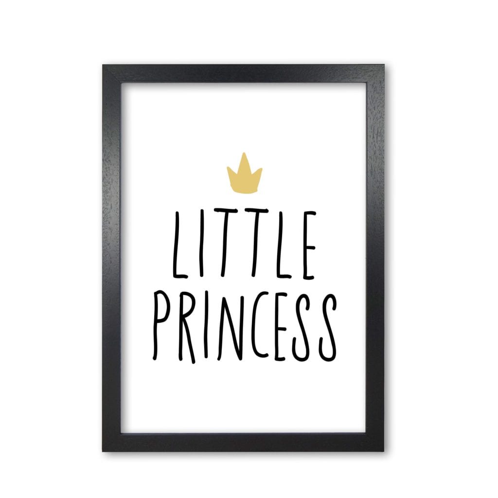 Little princess black and gold modern fine art print, framed childrens nursey wall art poster