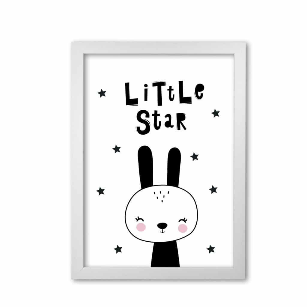 Little star bunny modern fine art print, framed childrens nursey wall art poster