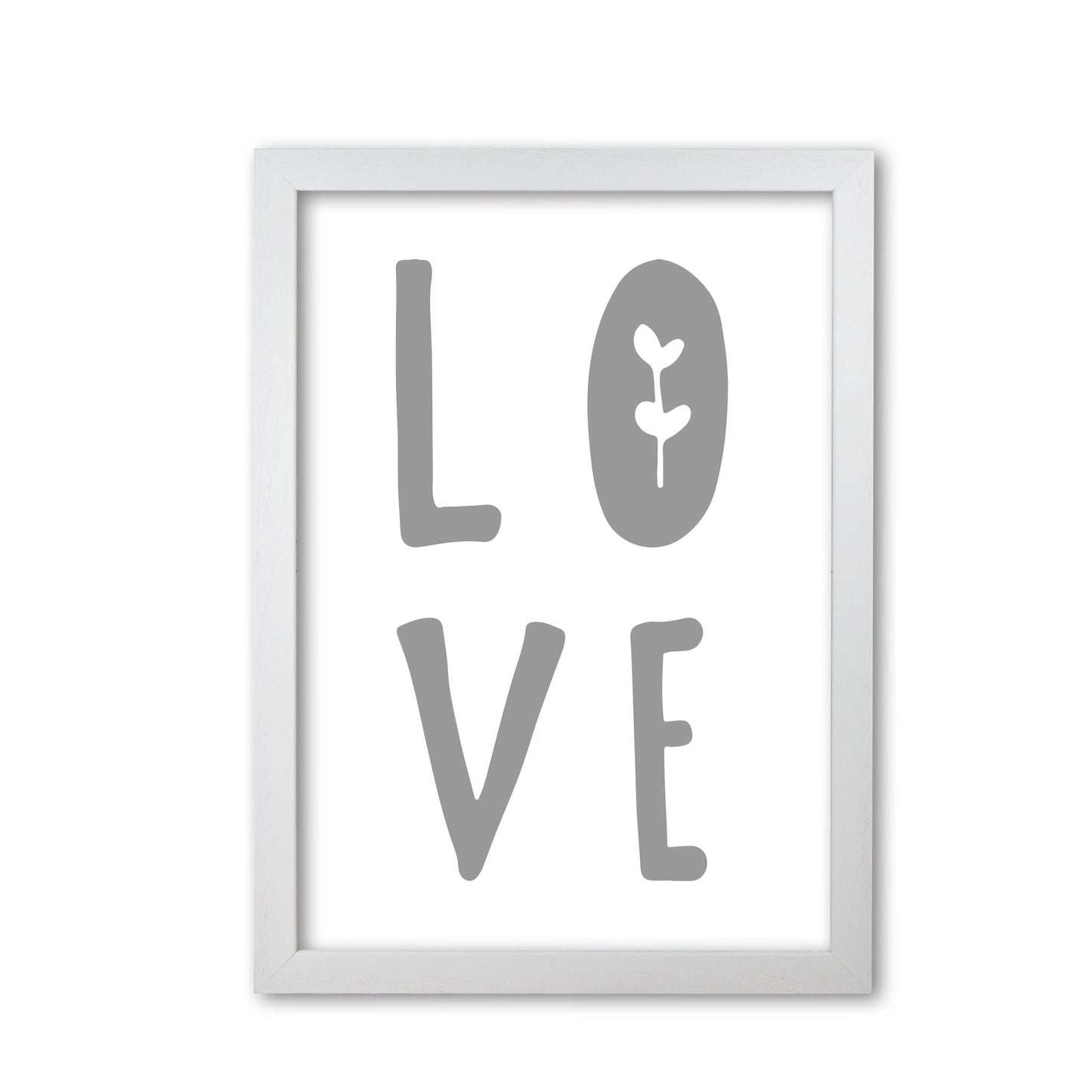 Love grey modern fine art print, framed typography wall art