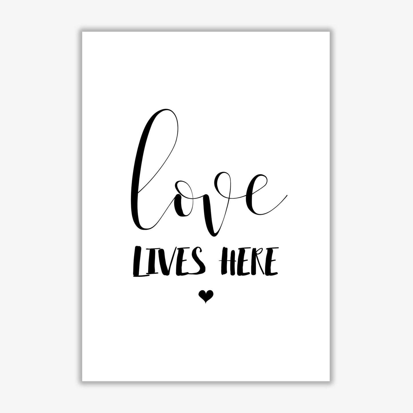 Love lives here modern fine art print, framed typography wall art