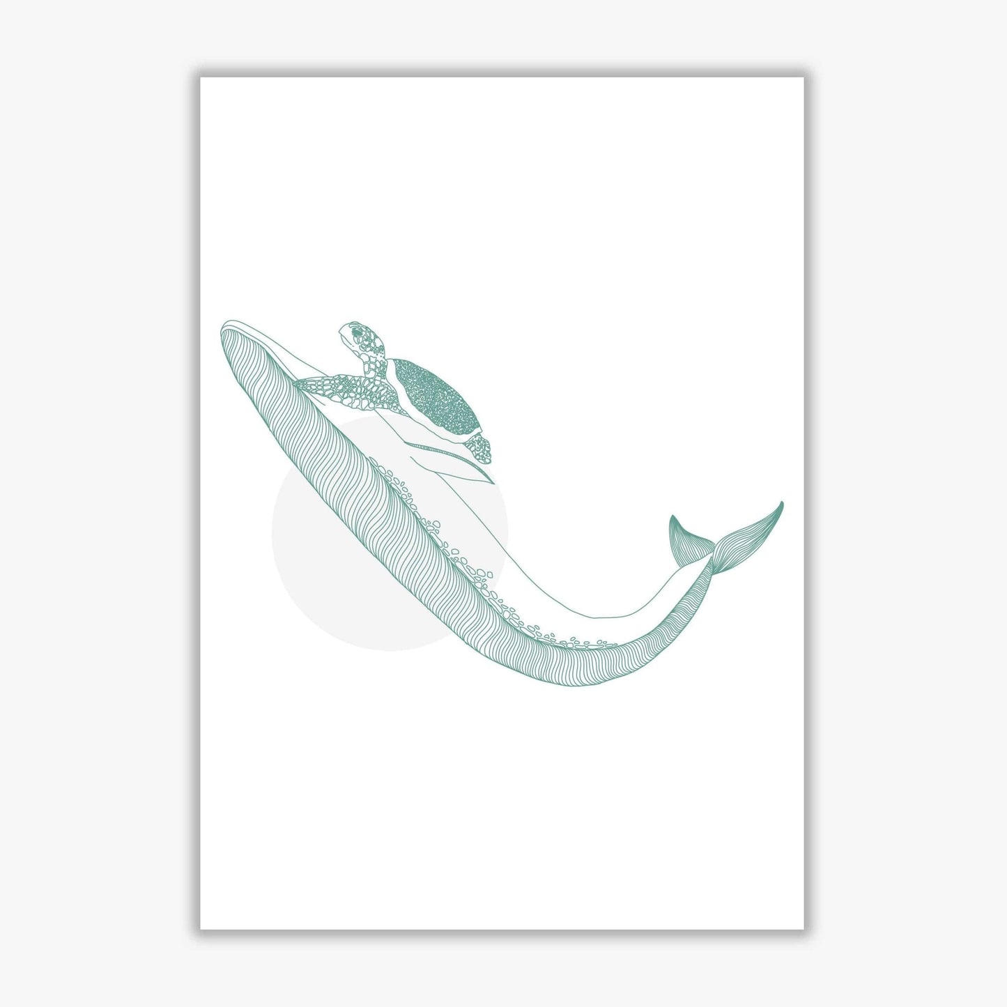 Marine animals whale and turtle modern fine art print