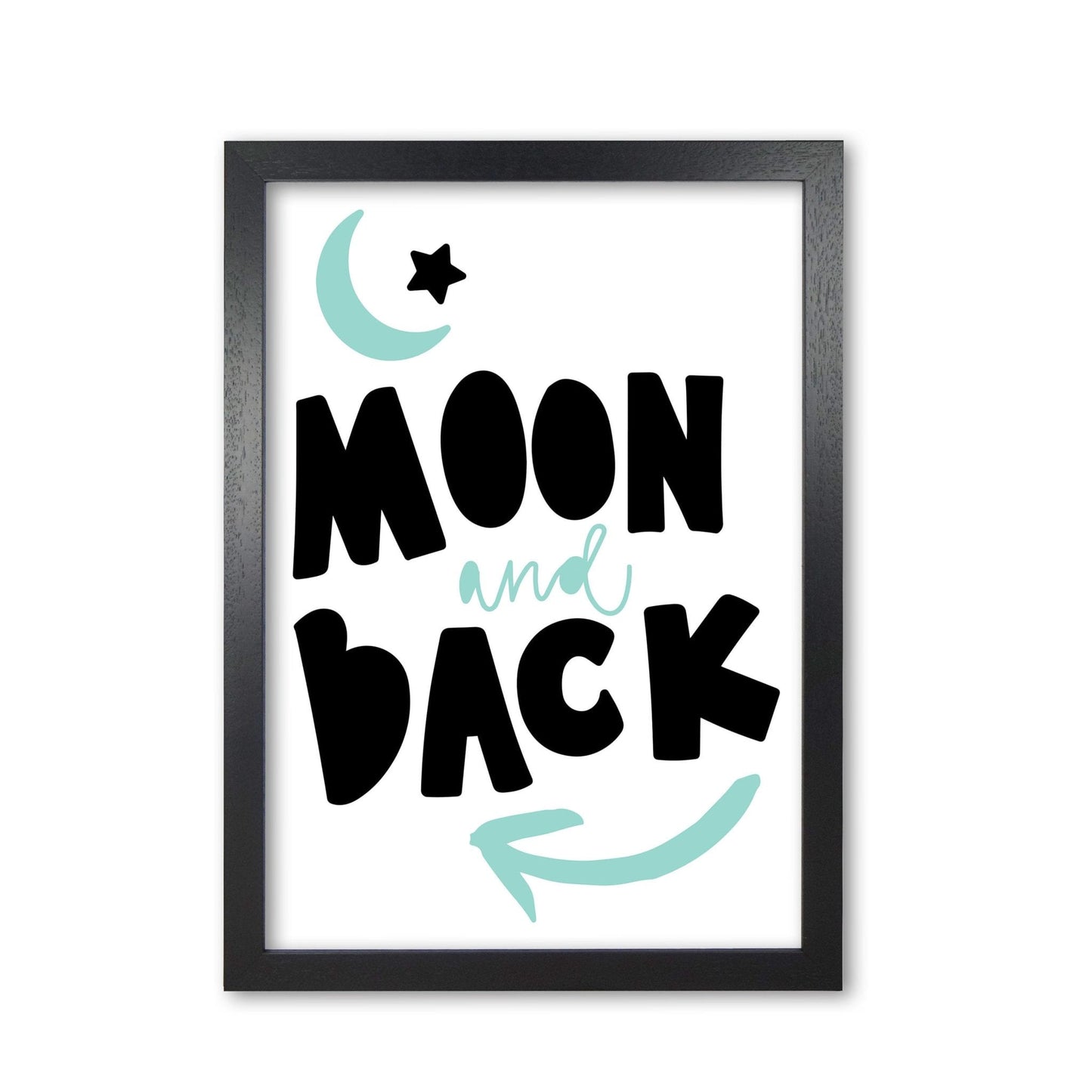 Moon and back black and mint modern fine art print, framed typography wall art