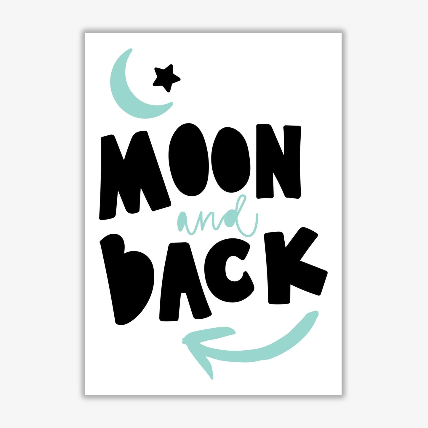 Moon and back black and mint modern fine art print, framed typography wall art