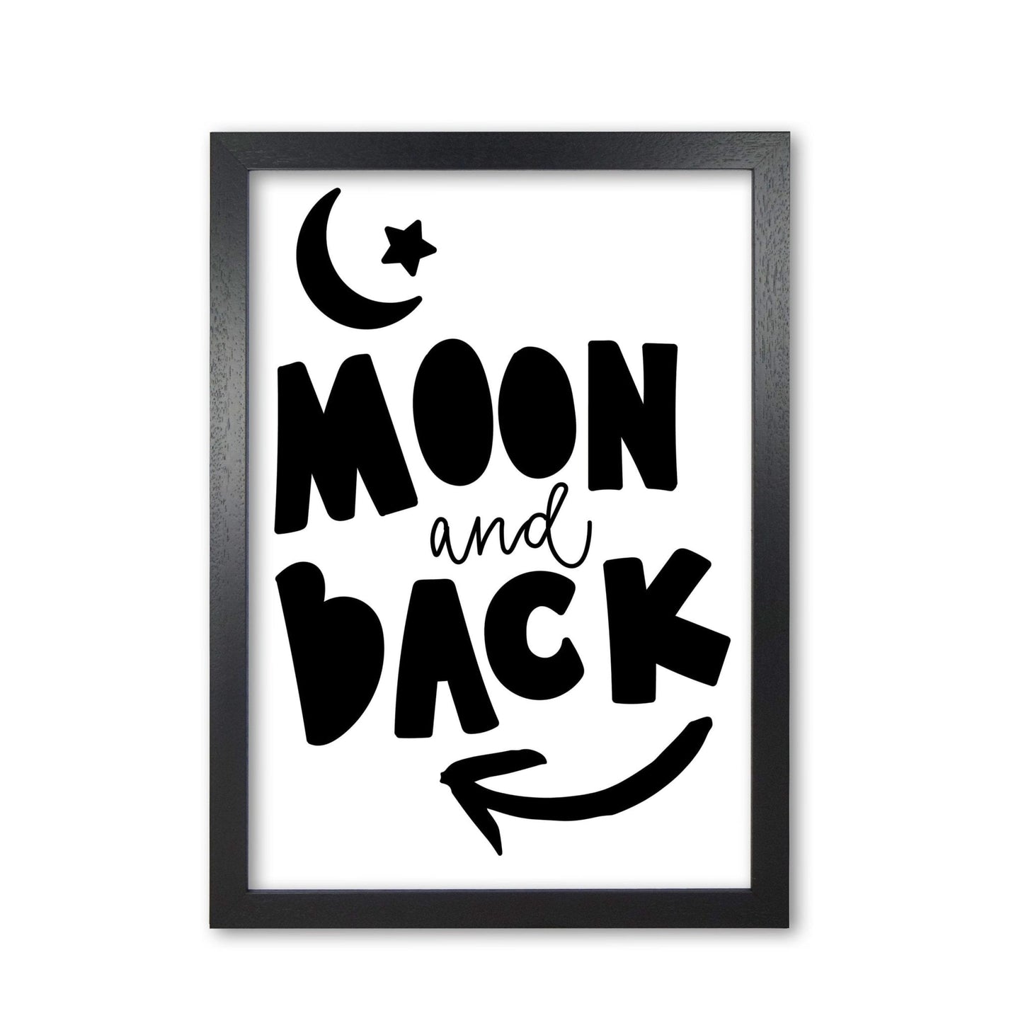 Moon and back black modern fine art print, framed typography wall art