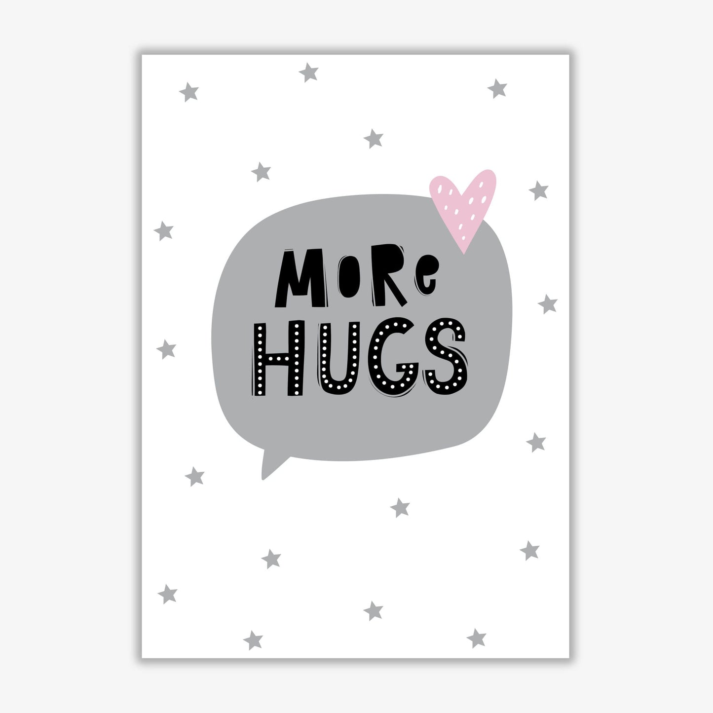 More hugs speech bubble modern fine art print, framed typography wall art