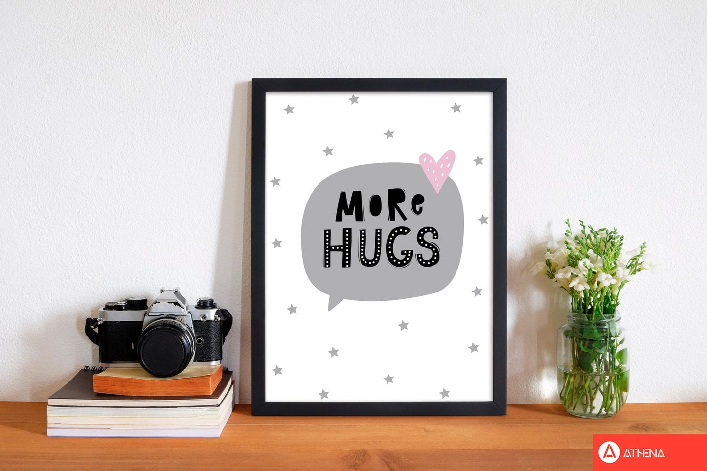 More hugs speech bubble modern fine art print, framed typography wall art