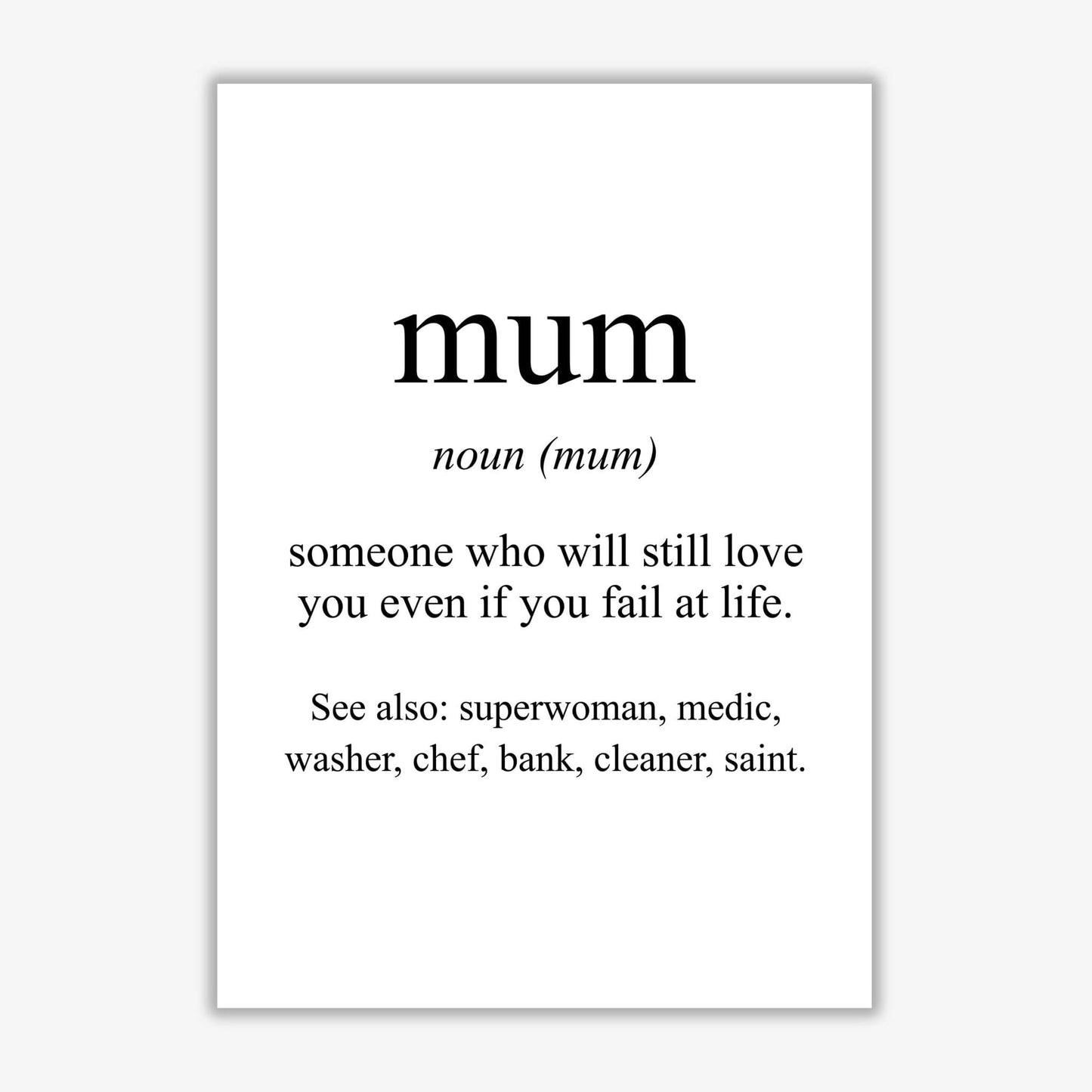Mum modern fine art print, framed typography wall art