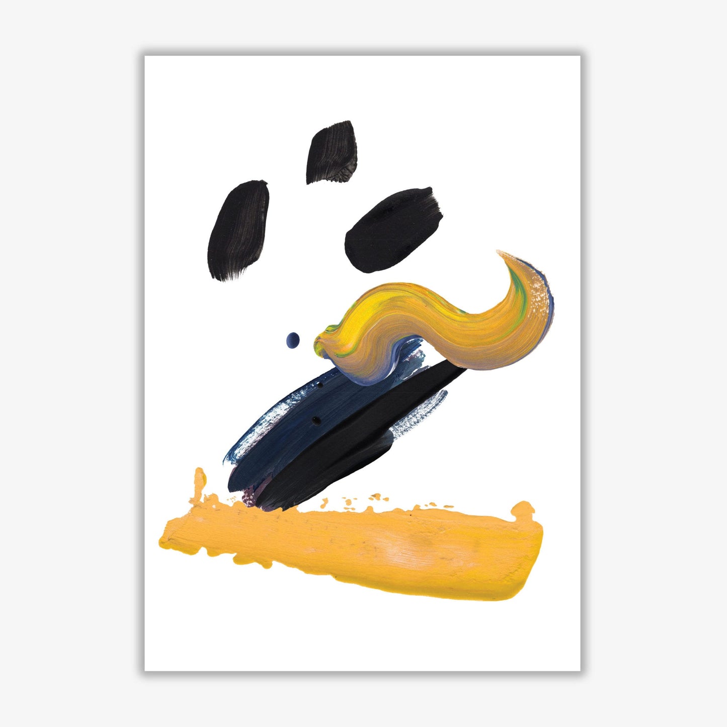 Mustard and black abstract paint strokes modern fine art print