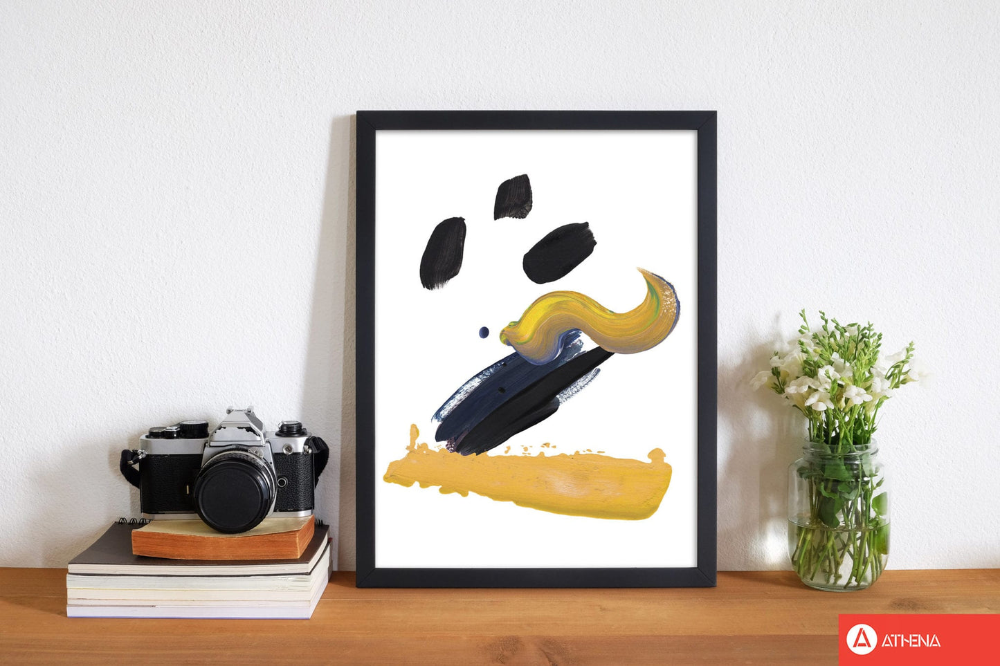 Mustard and black abstract paint strokes modern fine art print