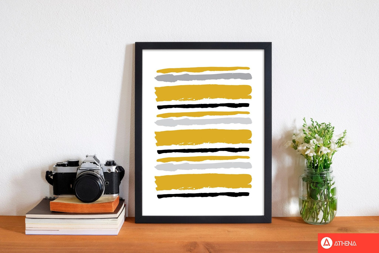 Mustard contrast abstract stripes modern fine art print