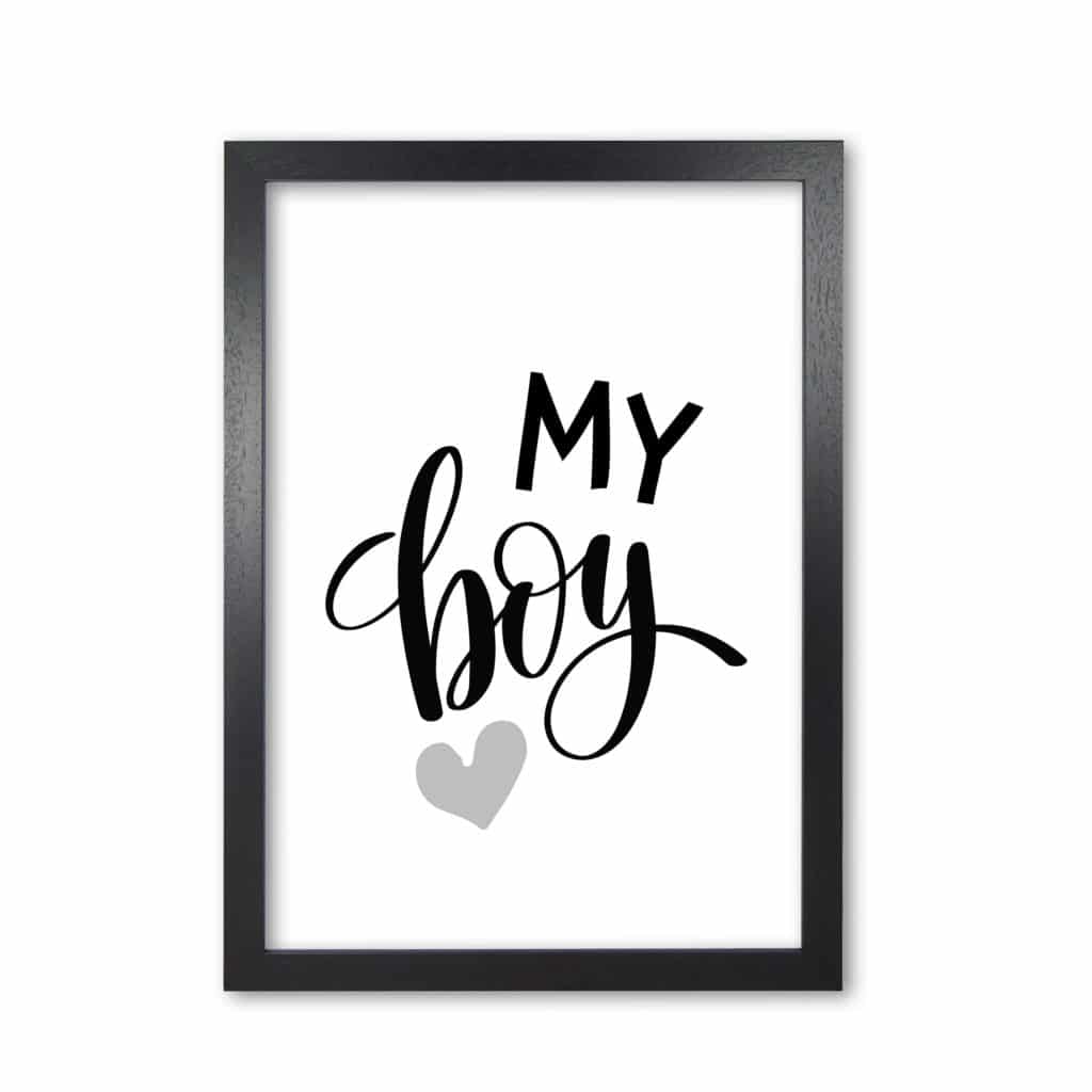 My boy black modern fine art print, framed childrens nursey wall art poster