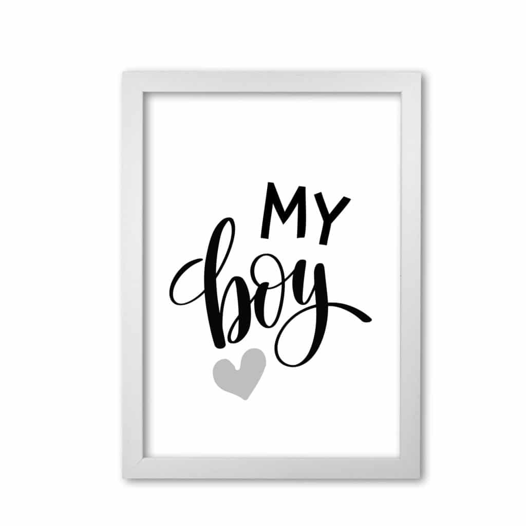 My boy black modern fine art print, framed childrens nursey wall art poster