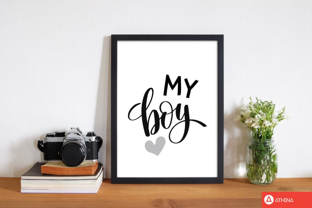 My boy black modern fine art print, framed childrens nursey wall art poster