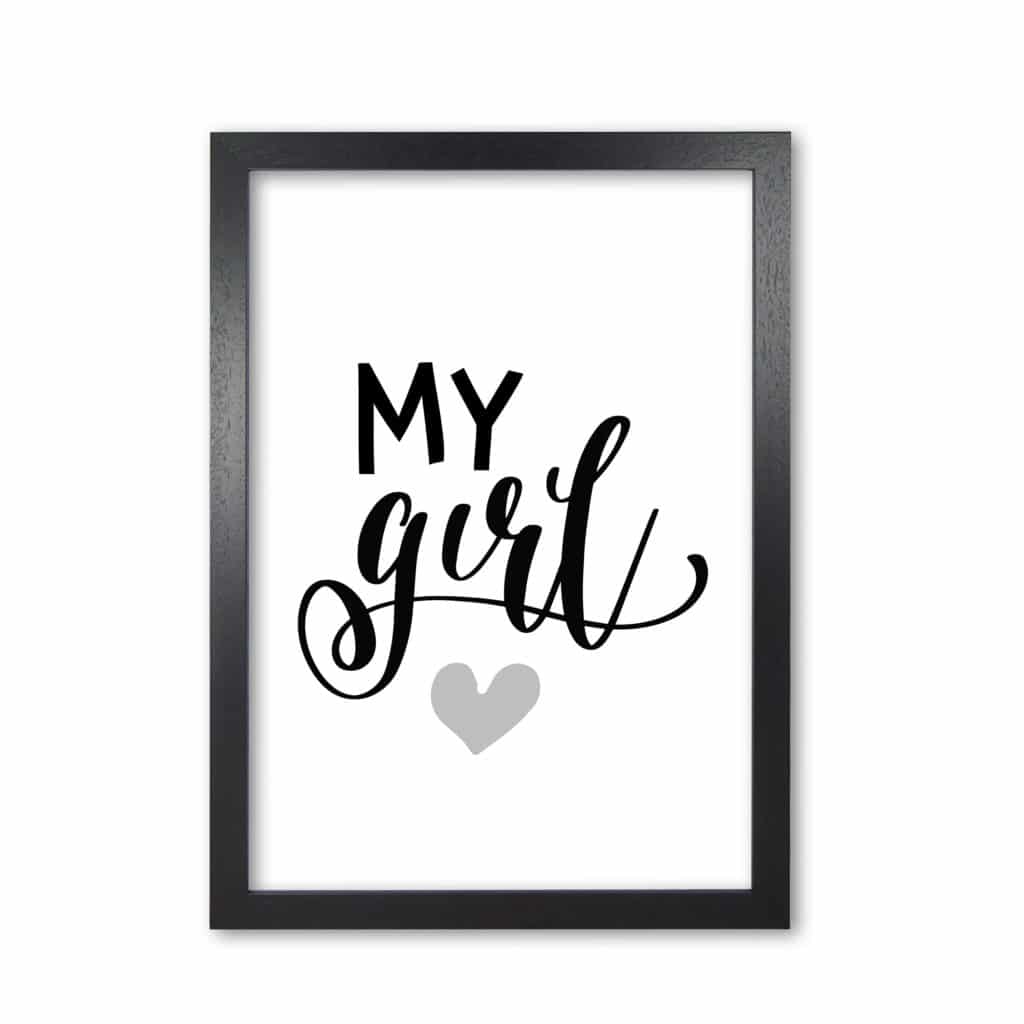 My girl black modern fine art print, framed childrens nursey wall art poster