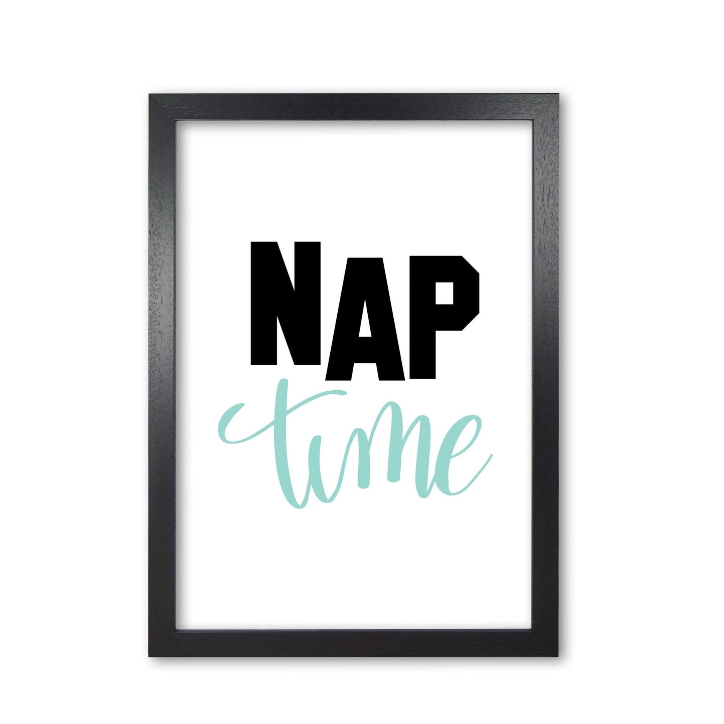 Nap time black and mint modern fine art print, framed typography wall art