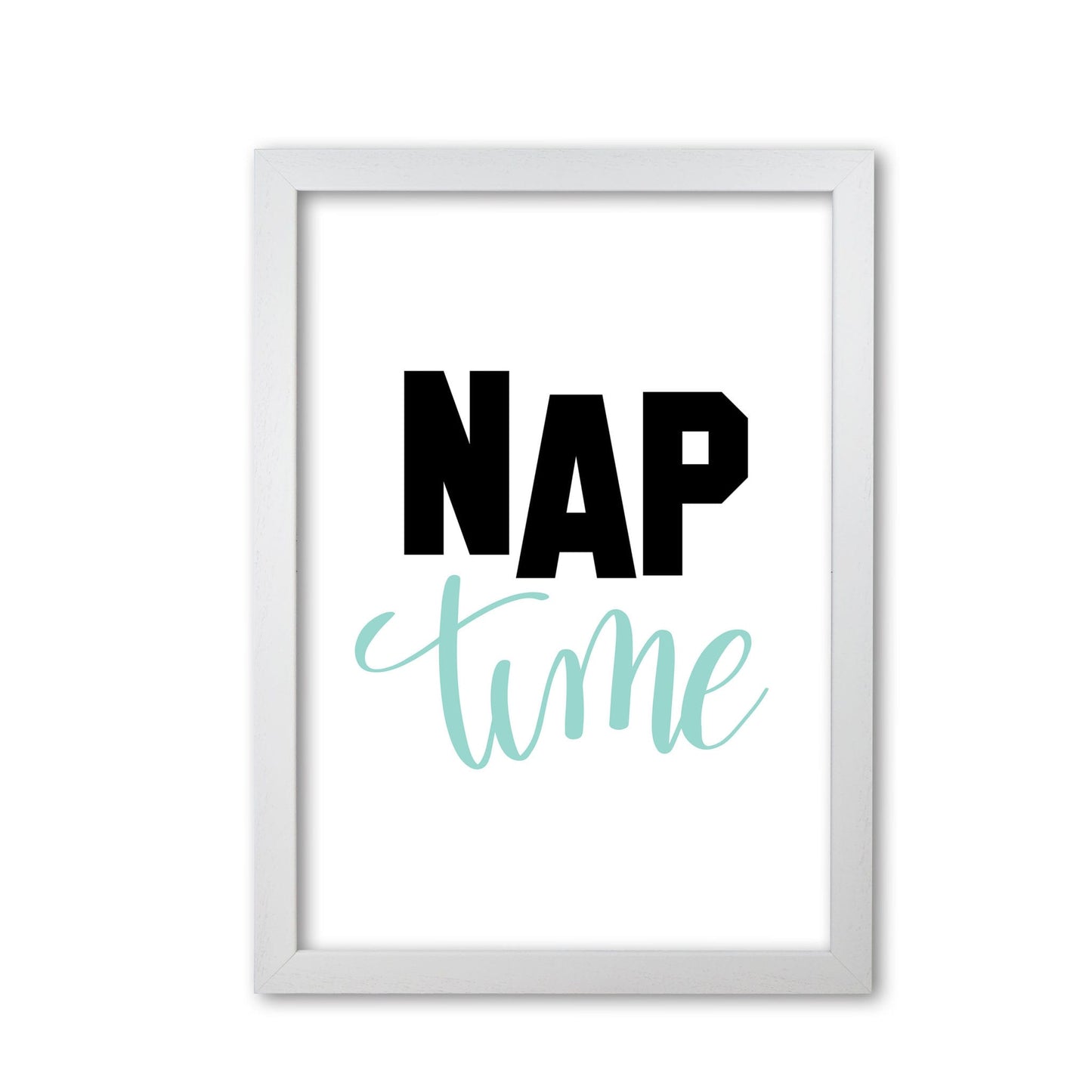 Nap time black and mint modern fine art print, framed typography wall art